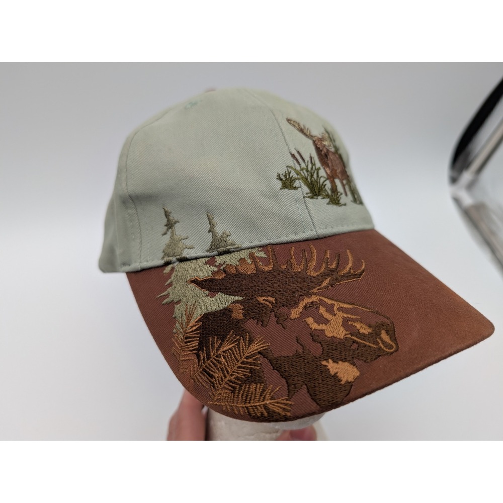Polar Graphics USA Moose Wildlife Glacier Baseball Cap Hat Green Brown Adj